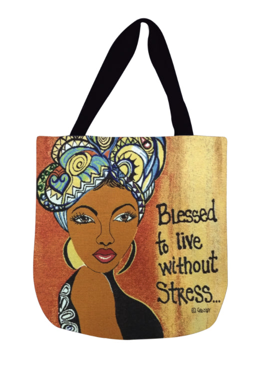 Blessed To Live Without Stress Woven Tote Bag