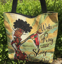 Load image into Gallery viewer, Wake Pray And Slay All Day Woven Tote
