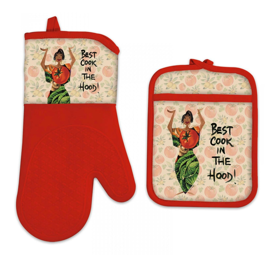 The Best Cook In The Hood Oven Mitt Potholder Set