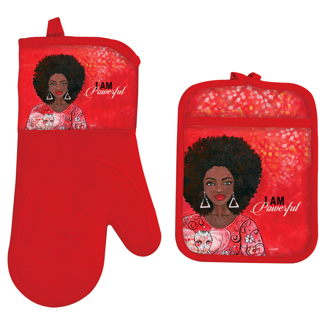 I Am Powerful Oven Mitt Potholder Set