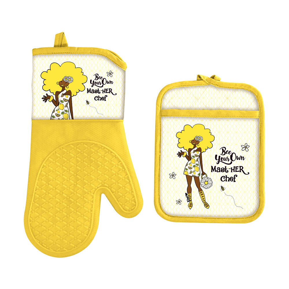 Bee Your Own MastHER Chef Oven Mitt Potholder Set